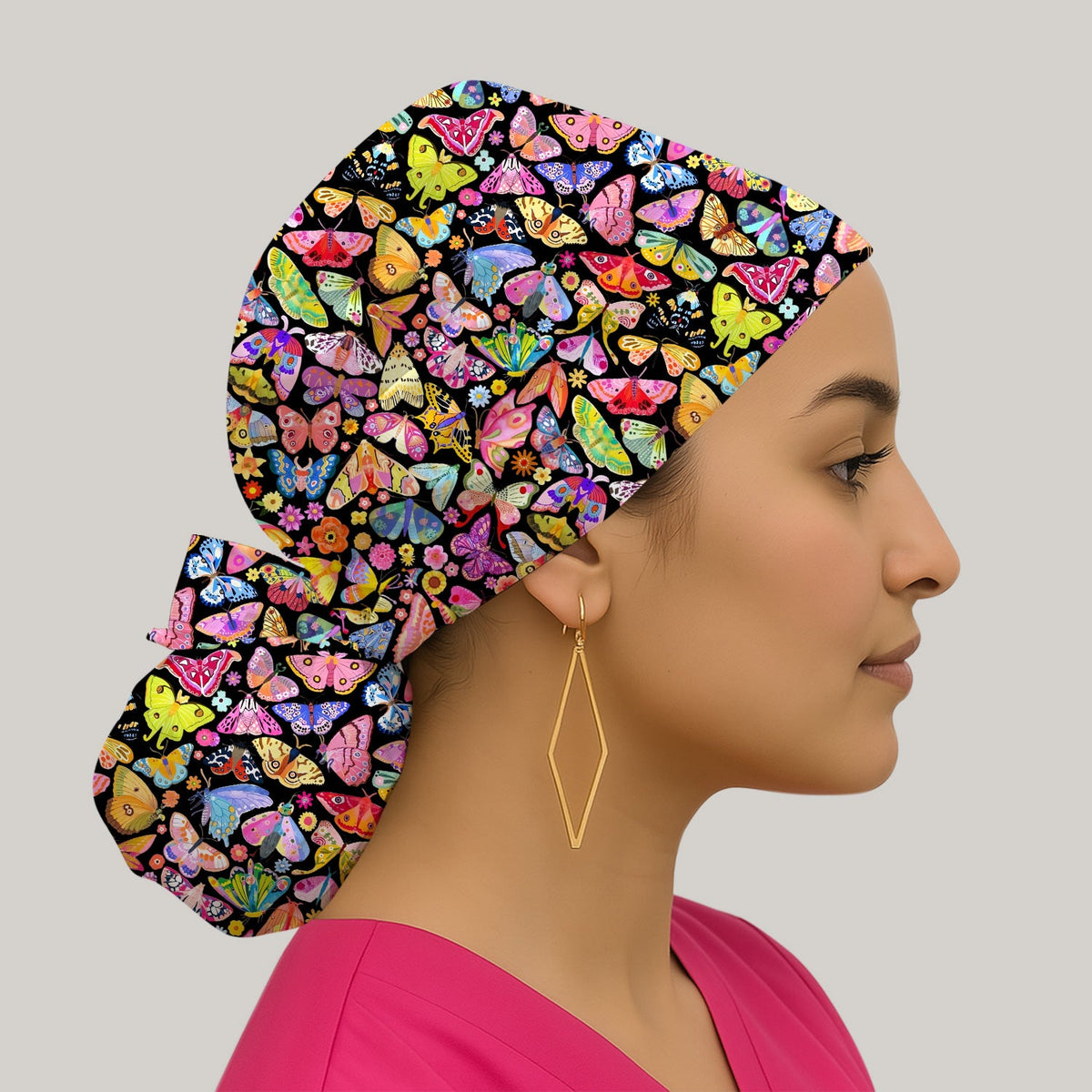 Cute Bright Butterfly Moth Floral Scrub Cap