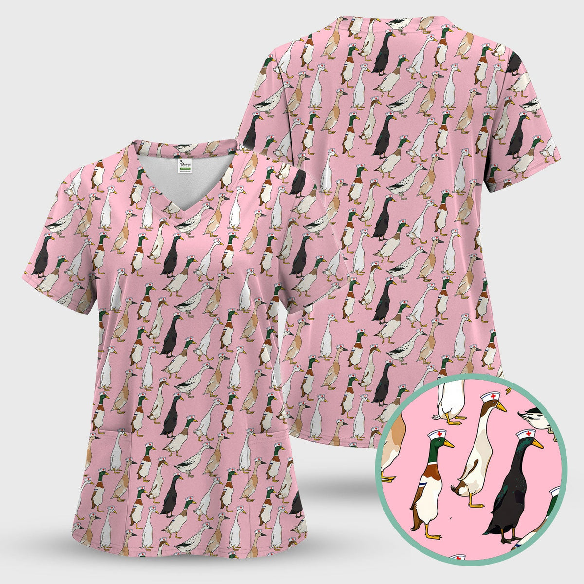 Duck Pattern Nurse Scrub Top