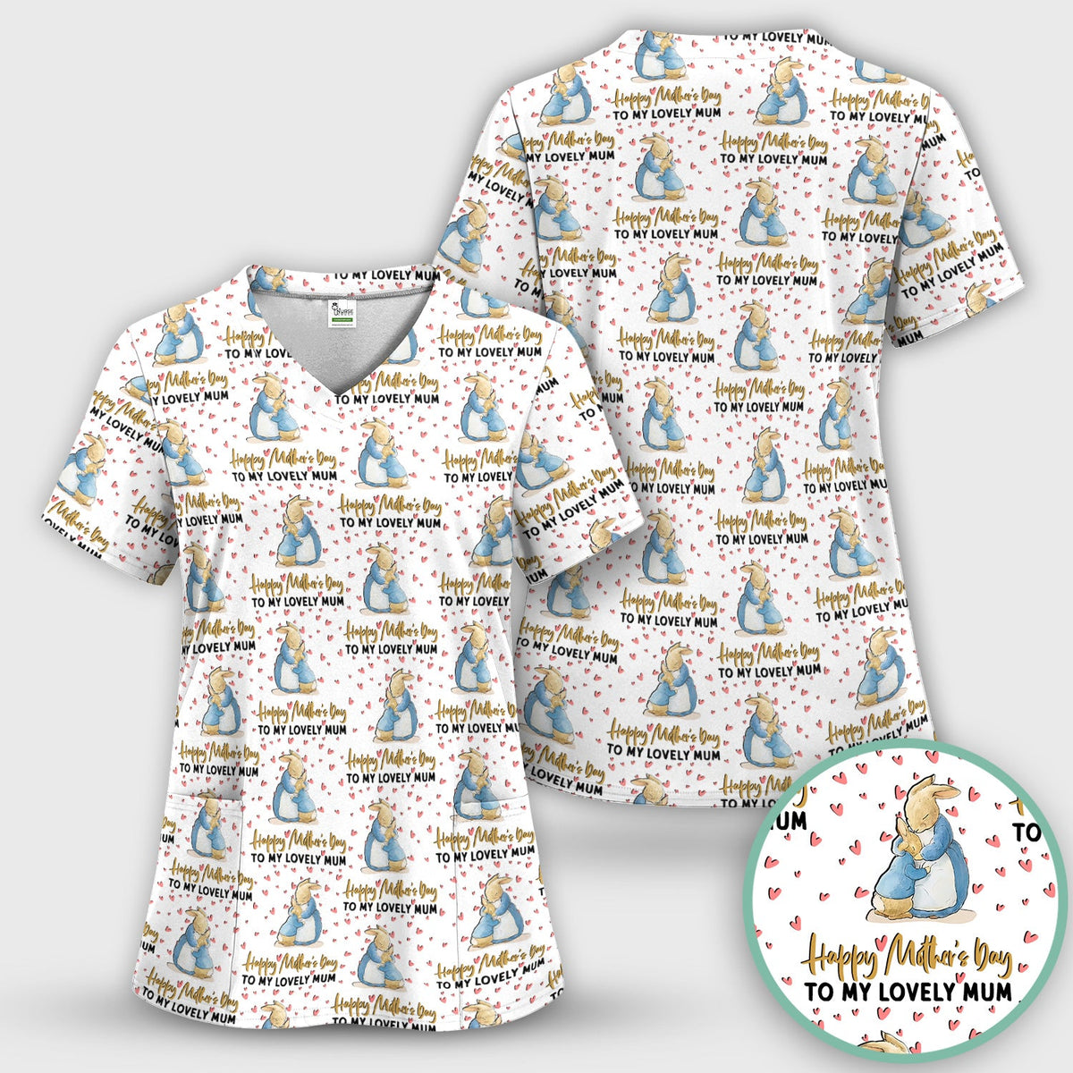 Mothers Day Bunny Love Nurse Scrub Top
