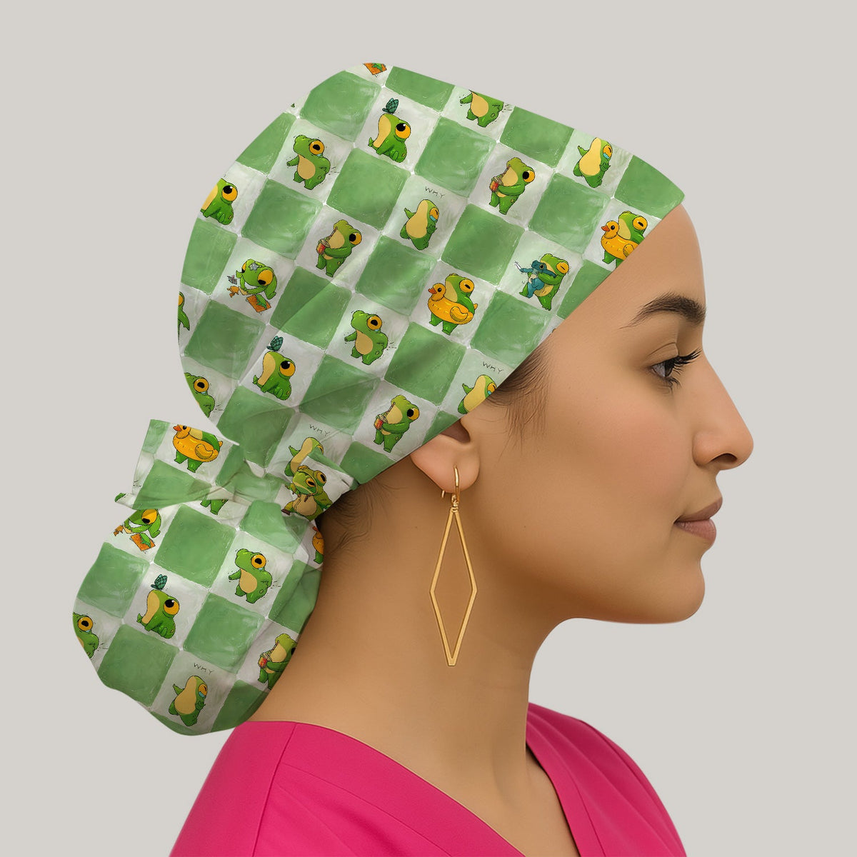 Frog Duck Checkerboard Scrub Cap