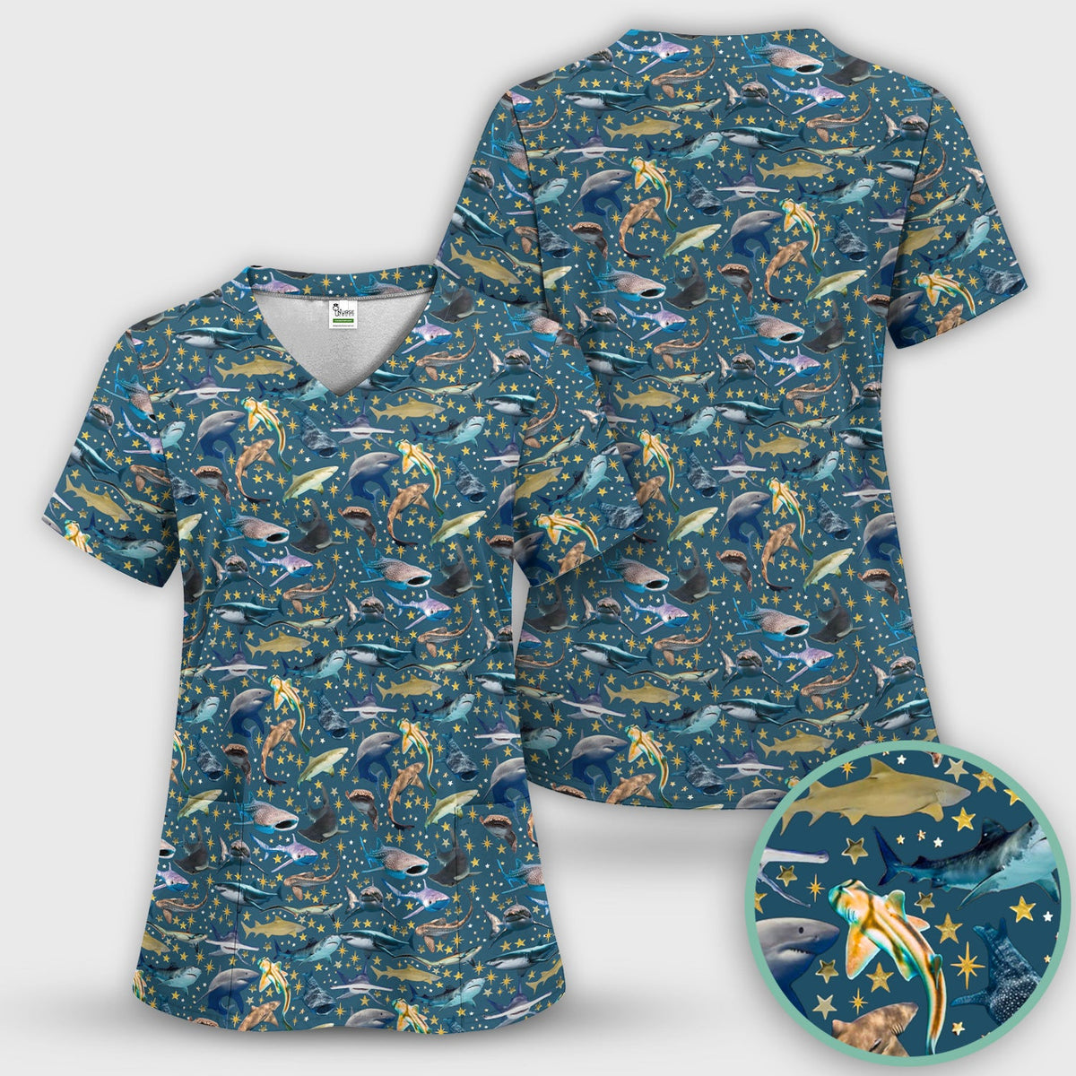 Colorful Shark Ocean Nurse Scrub Set