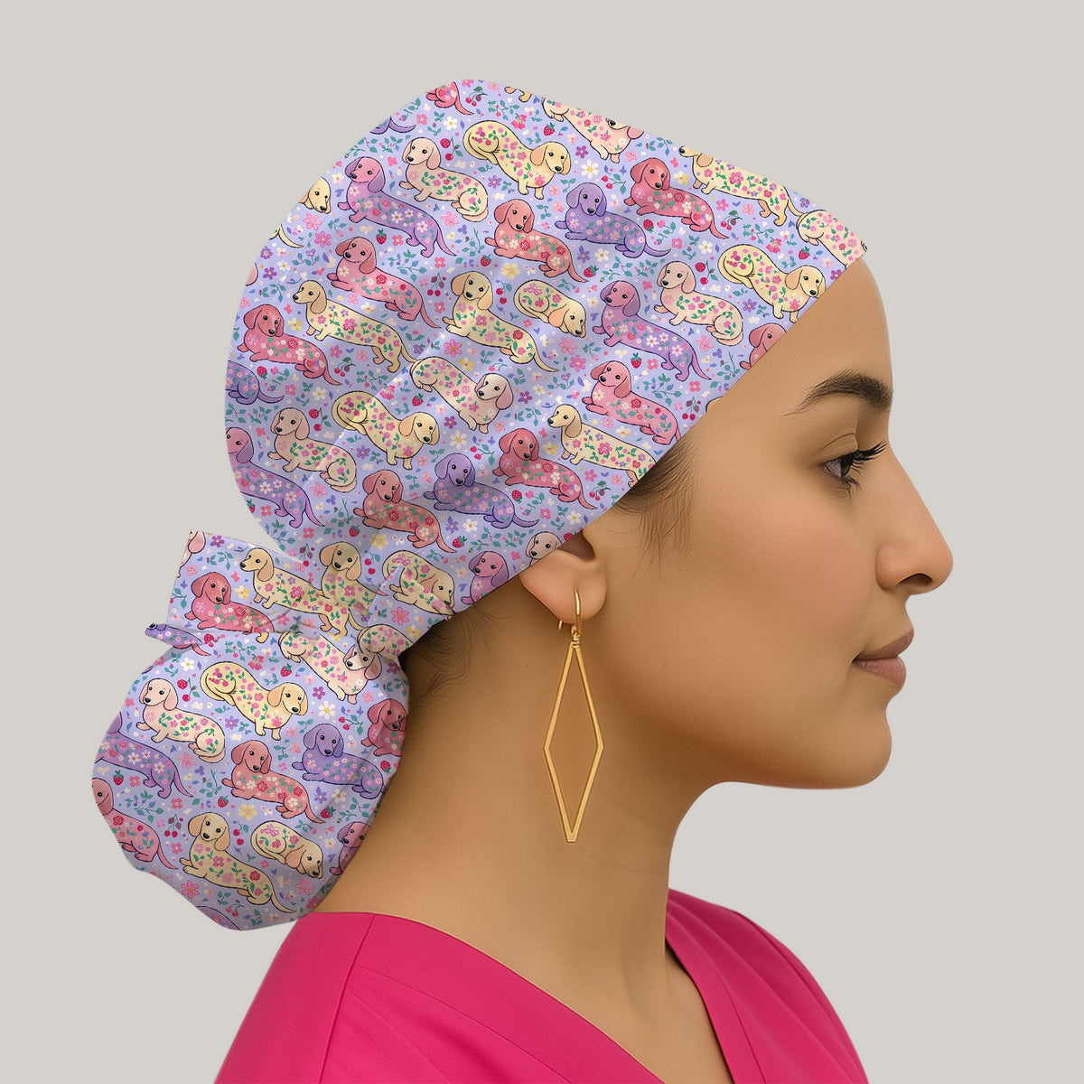 Dachshund Floral Scrub Cap