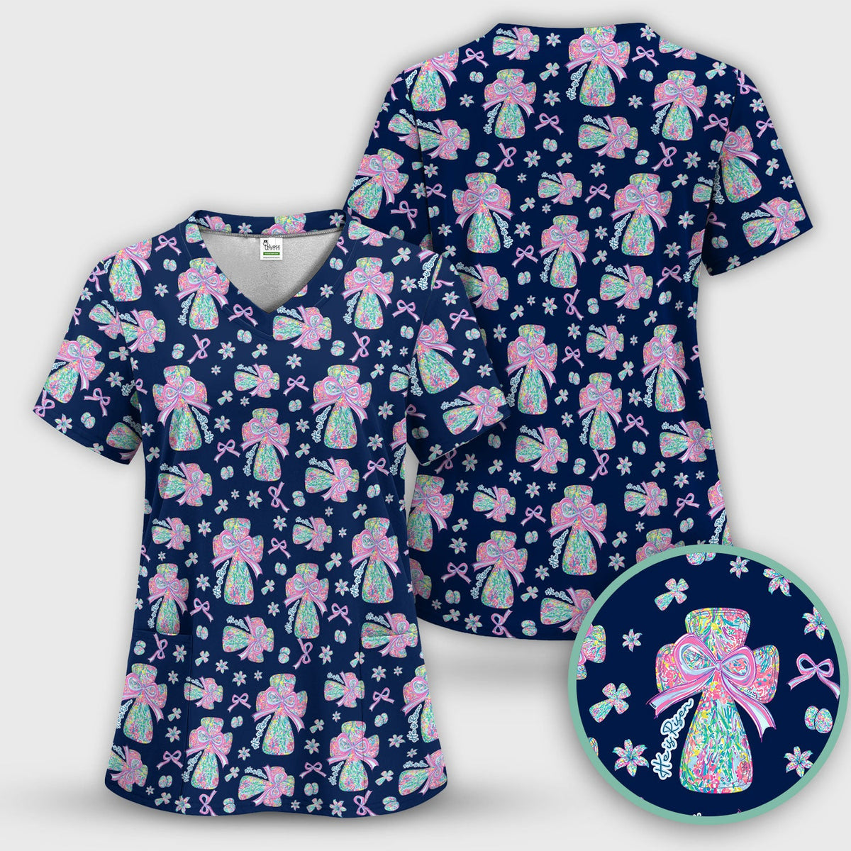 Colorful Bow Nurse Scrub Set