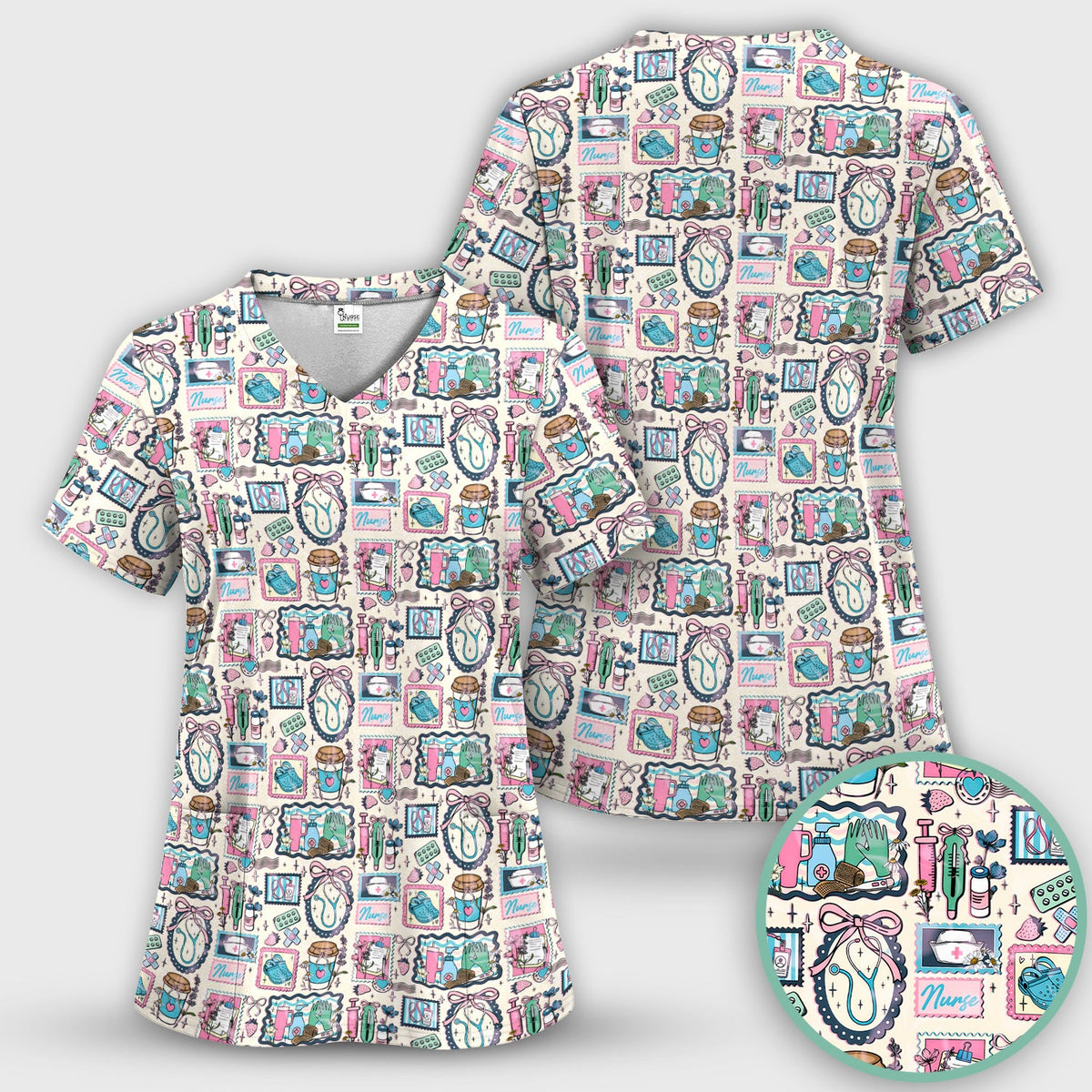 Stethoscope Syringe Frame Nurse Scrub Top
