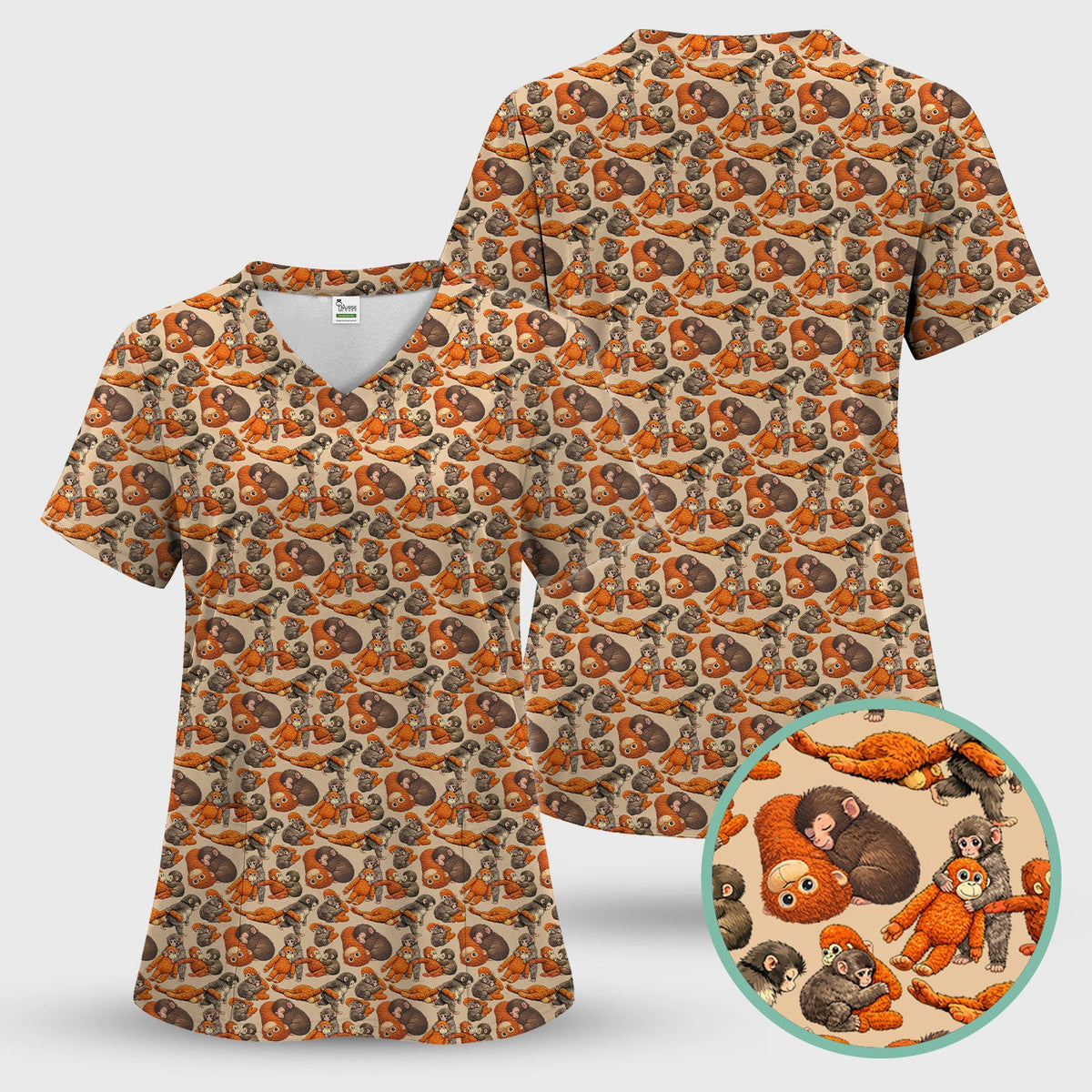 Funny Baby Monkeys Nurse Scrub Top