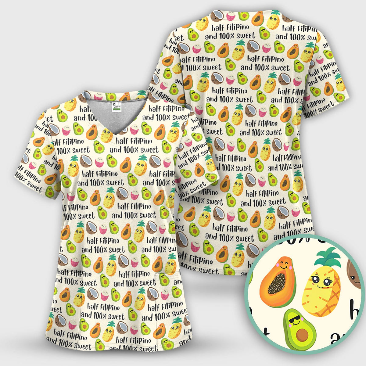 Avocado Fruit Filipino Quote Nurse Scrub Top