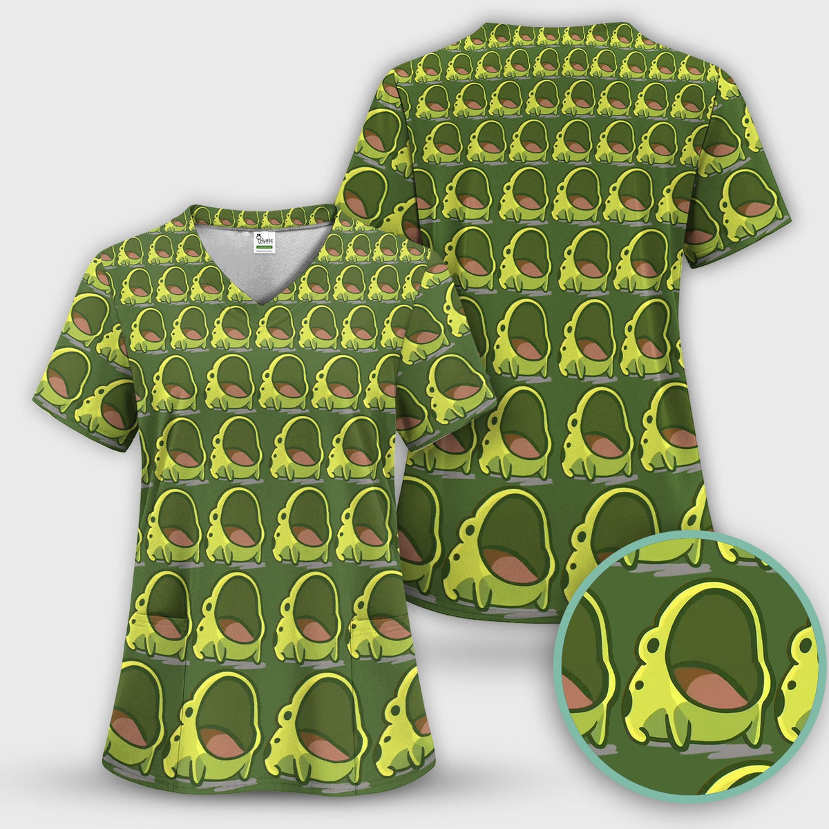 Green Frog Cartoon Nurse Scrub Set