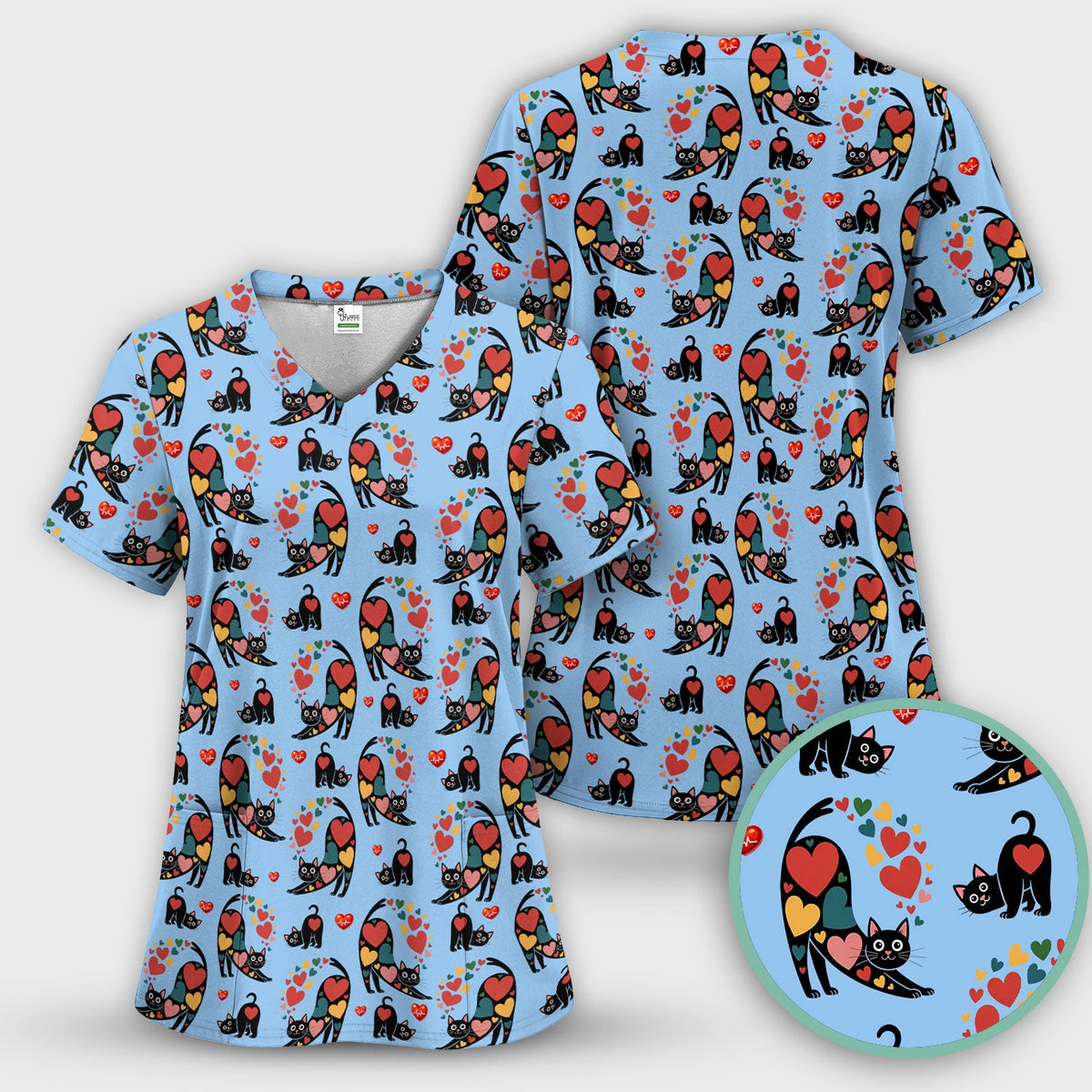 Cat Valentine Heart Nurse Scrub Set