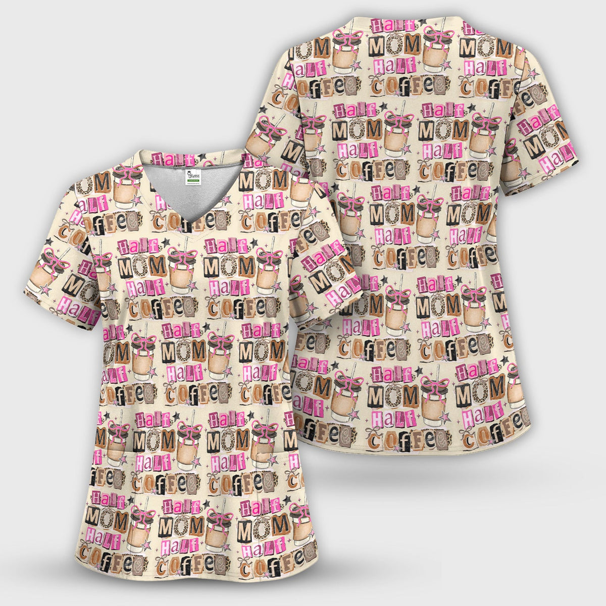 Half Mom Half Coffee Nurse Scrub Set