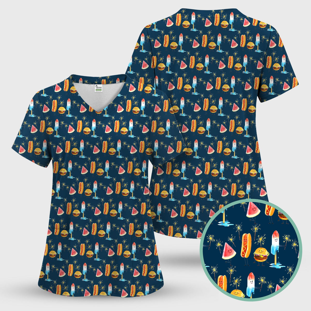 Summer Food Icons Nurse Scrub Top