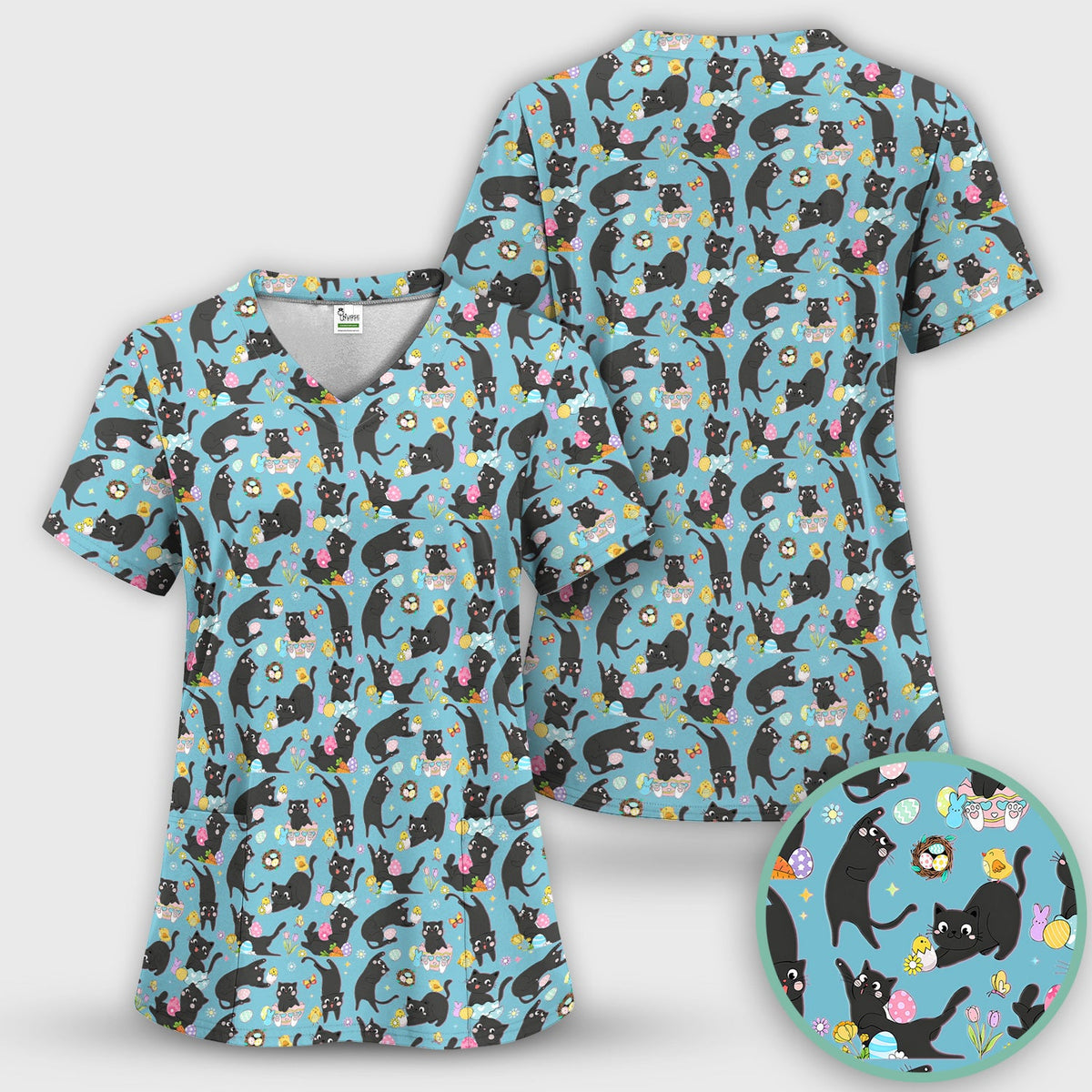 Black Cat Easter Egg Nurse Scrub Set