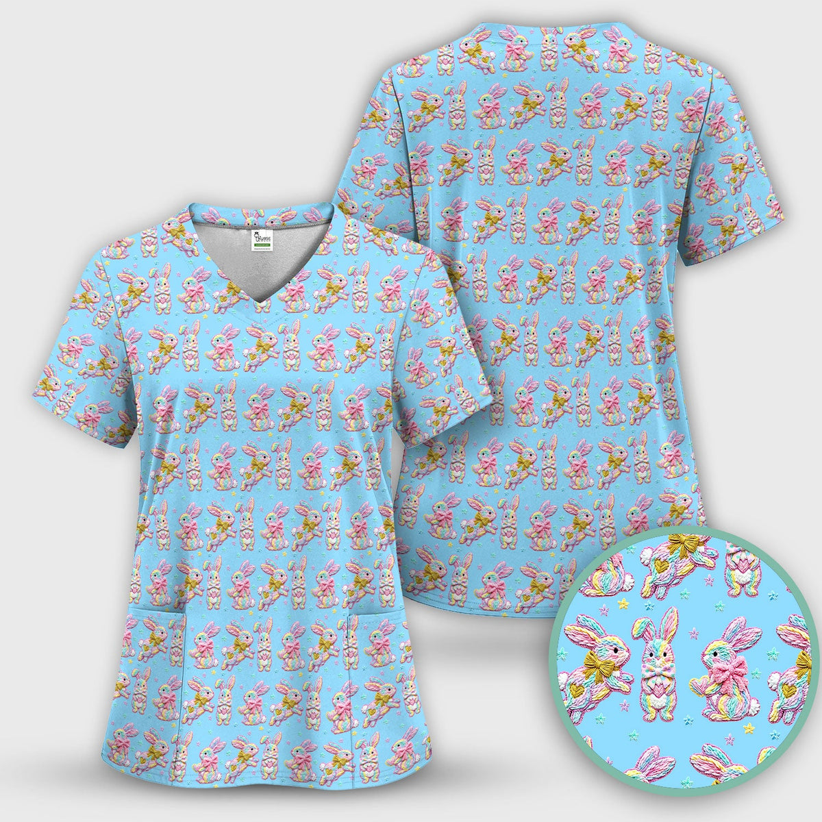 Cartoon Bunny Nurse Scrub Top - Easter Gift