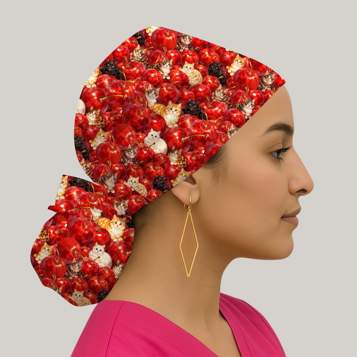 Cat Cherry Scrub Cap