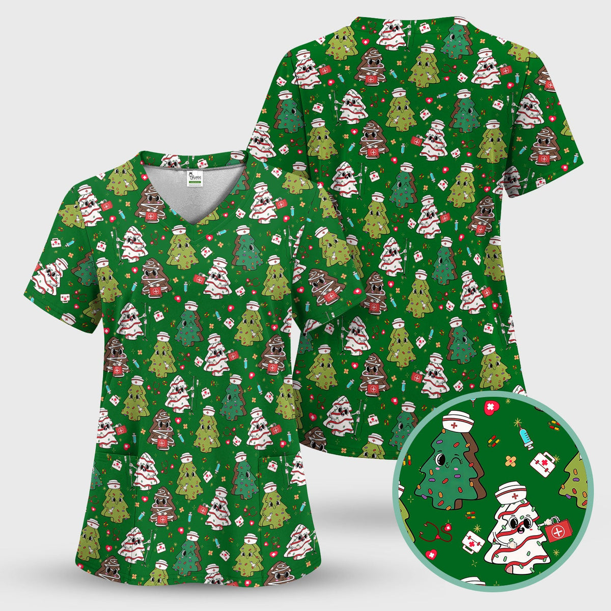Christmas Tree Nurse Scrub Top