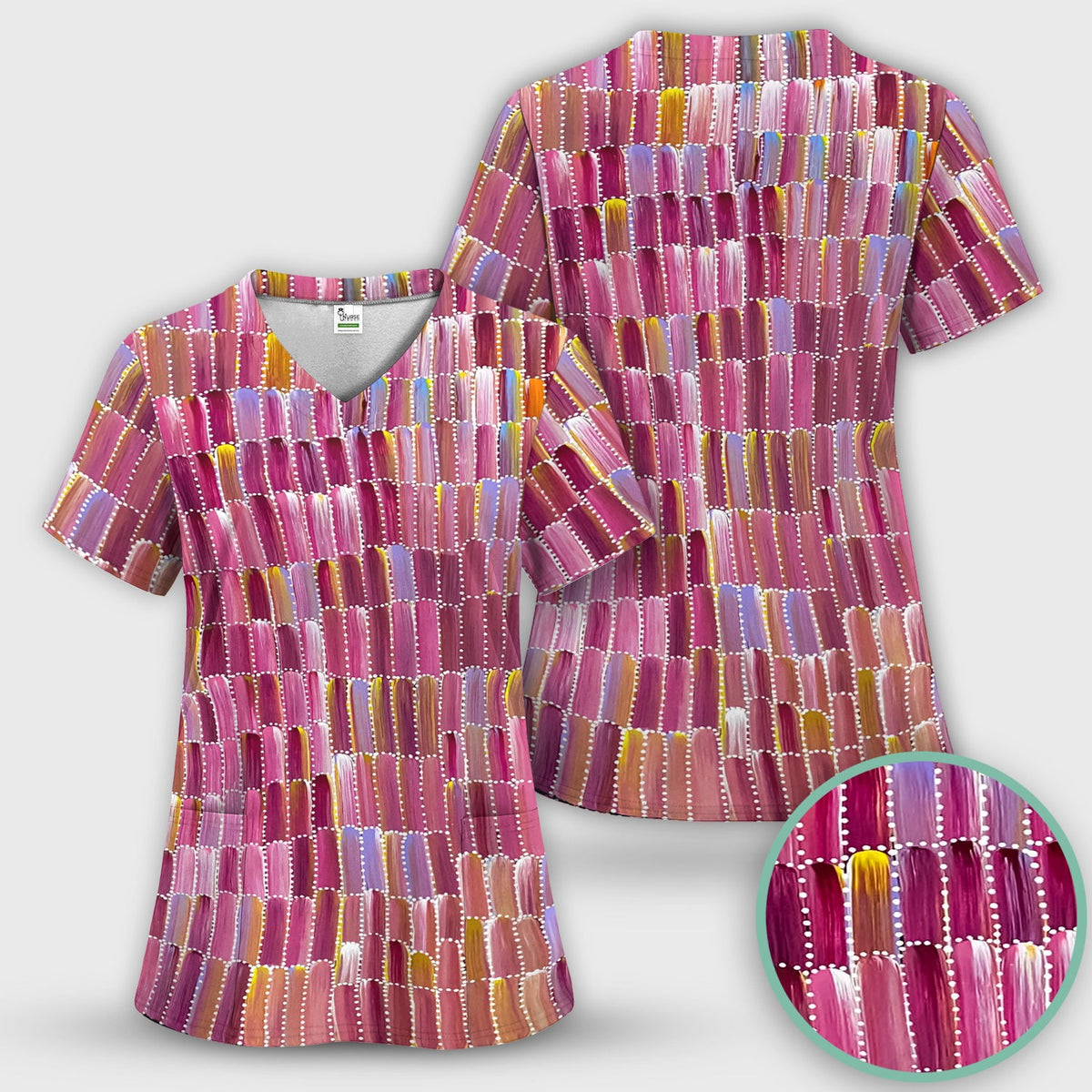 Colorful Abstract Brushstroke Dotted Nurse Scrub Set