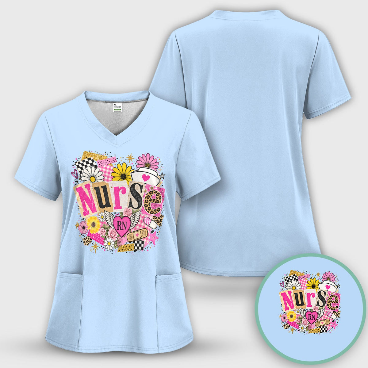 Nurse RN Floral Collage Shirt