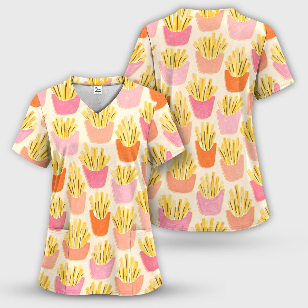 French Fries Nurse Scrub Top