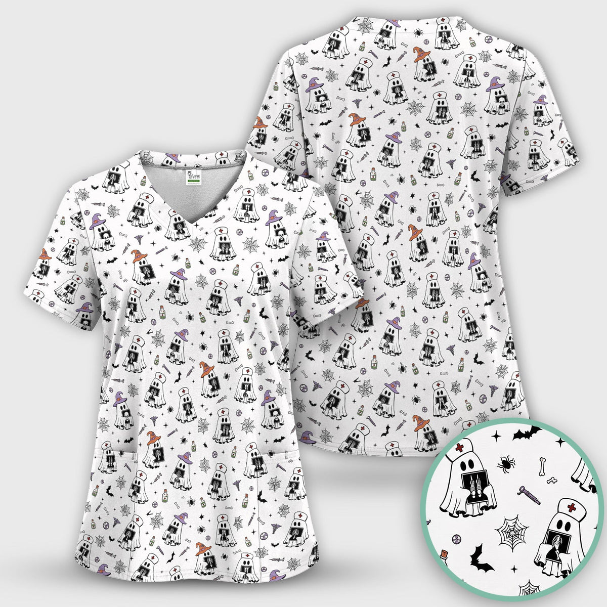 Ghost Nurses with X-Rays Scrub Set - Halloween Gift