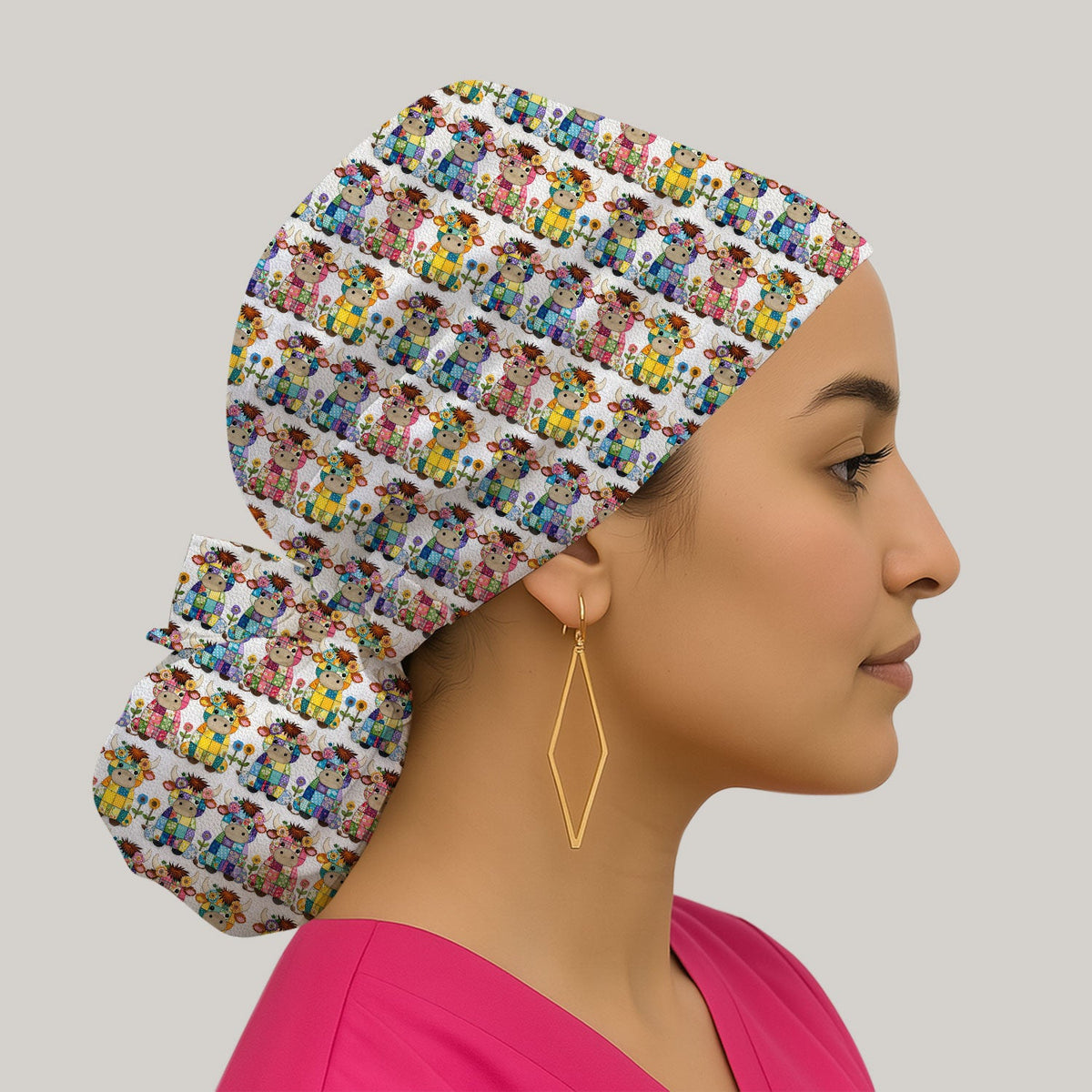 Patchwork Cow Flowers Scrub Cap