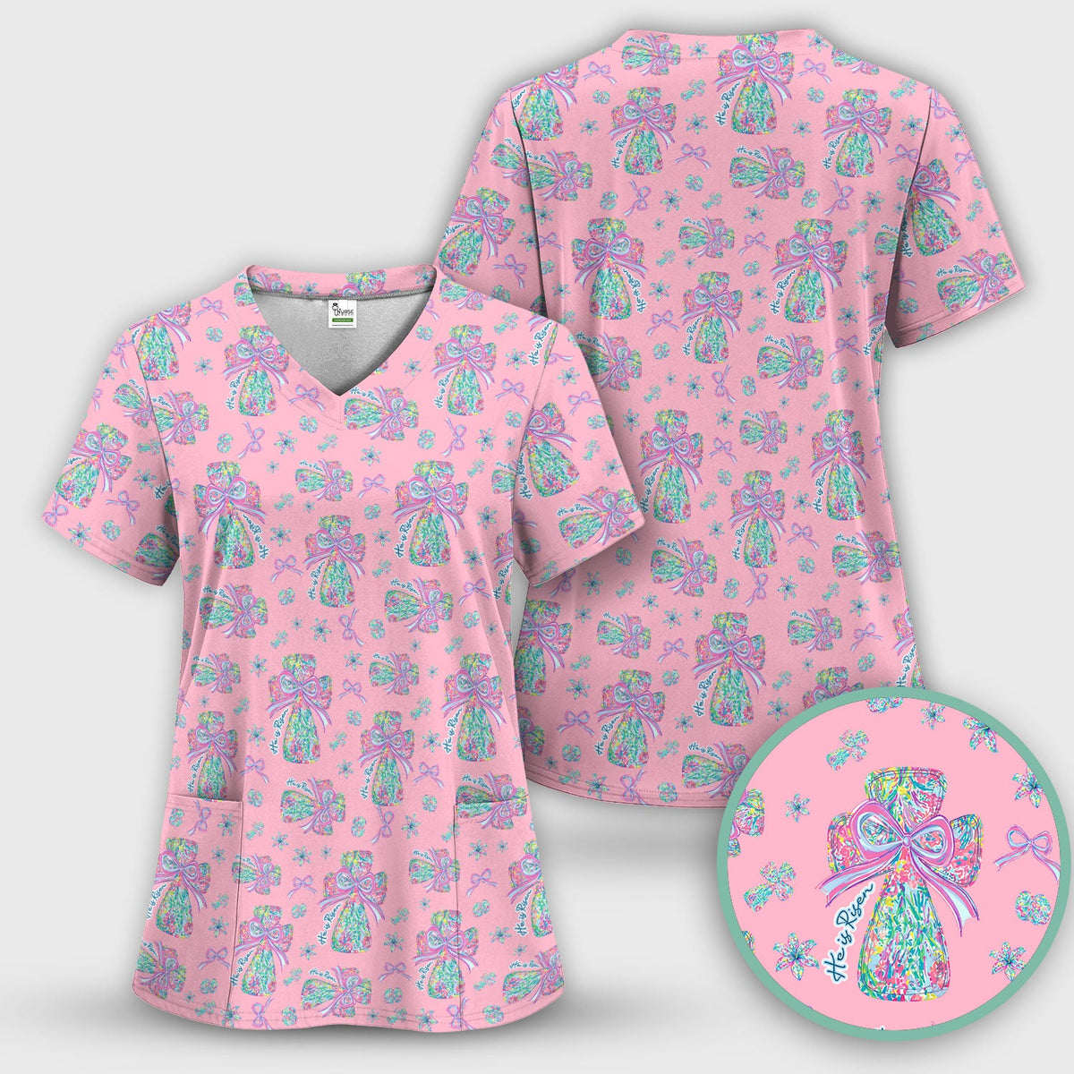 Colorful Bow Nurse Scrub Set