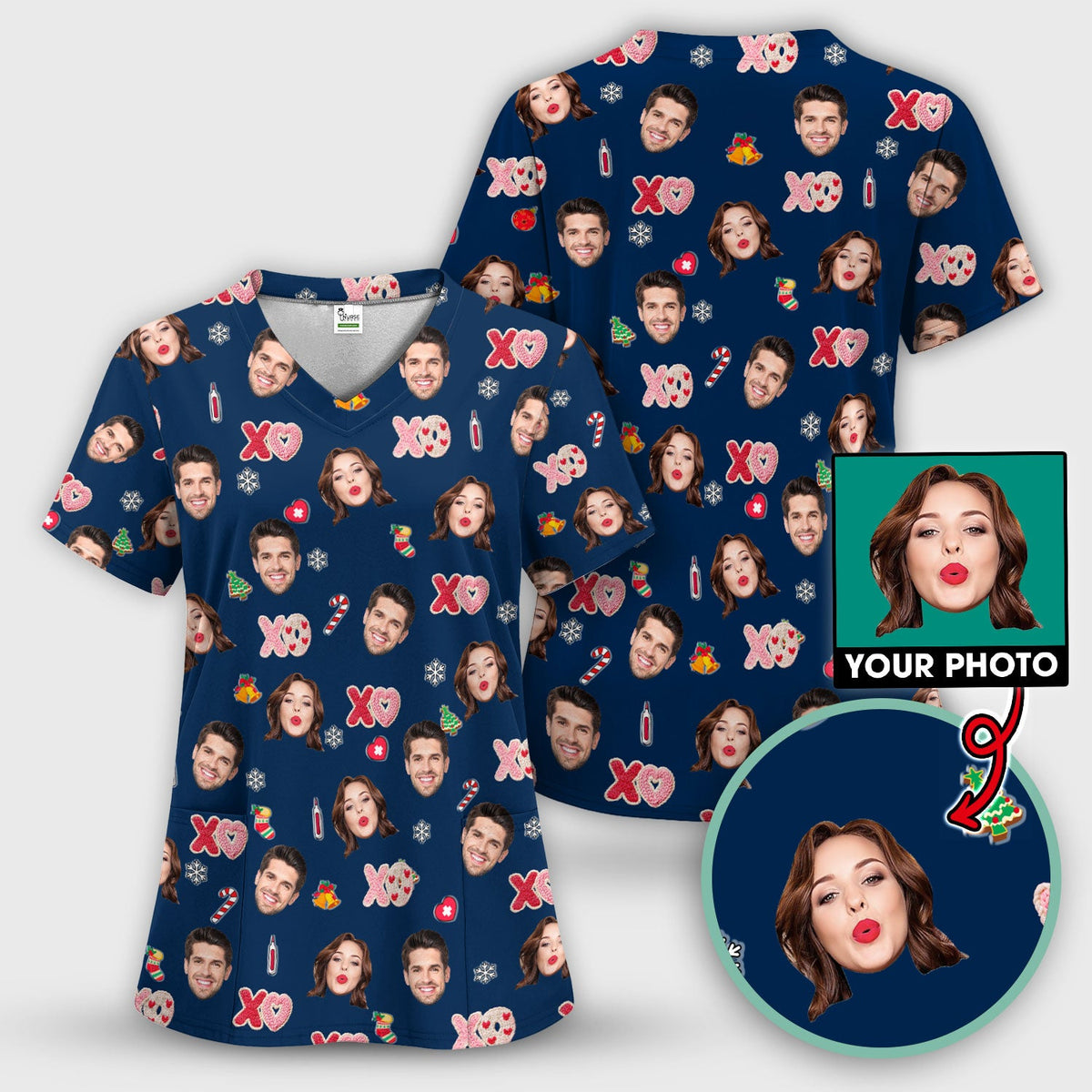 Personalized Photo Face Nurse Scrub Top