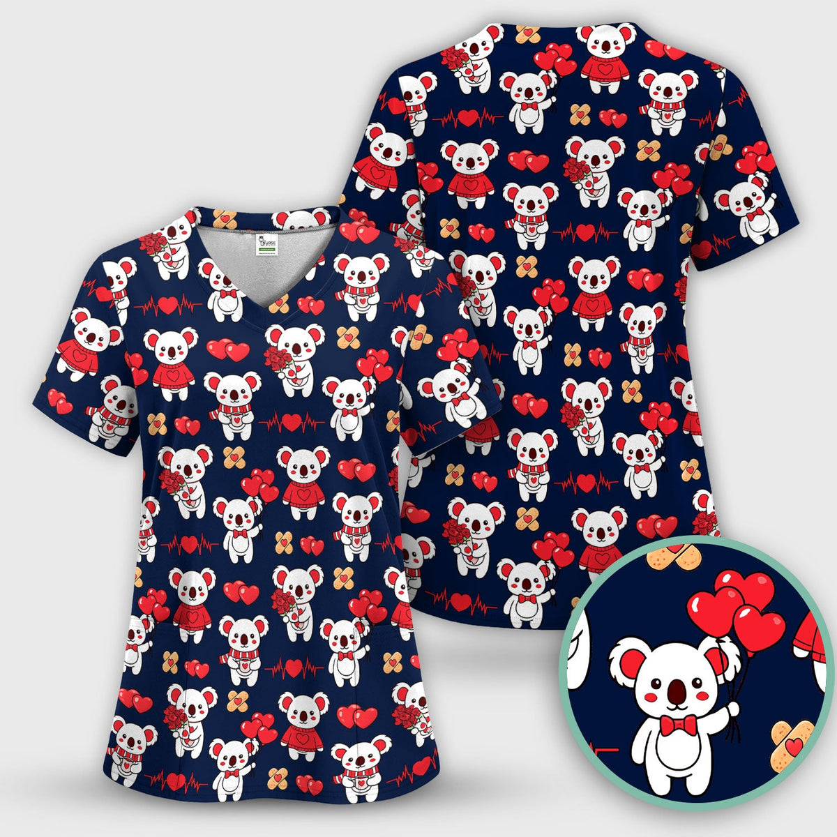 Sweet Koala Scrub Top - Valentines Day Gift For Nurse