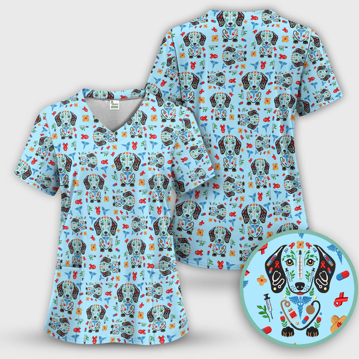 Dachshund Medical Icon Nurse Scrub Top