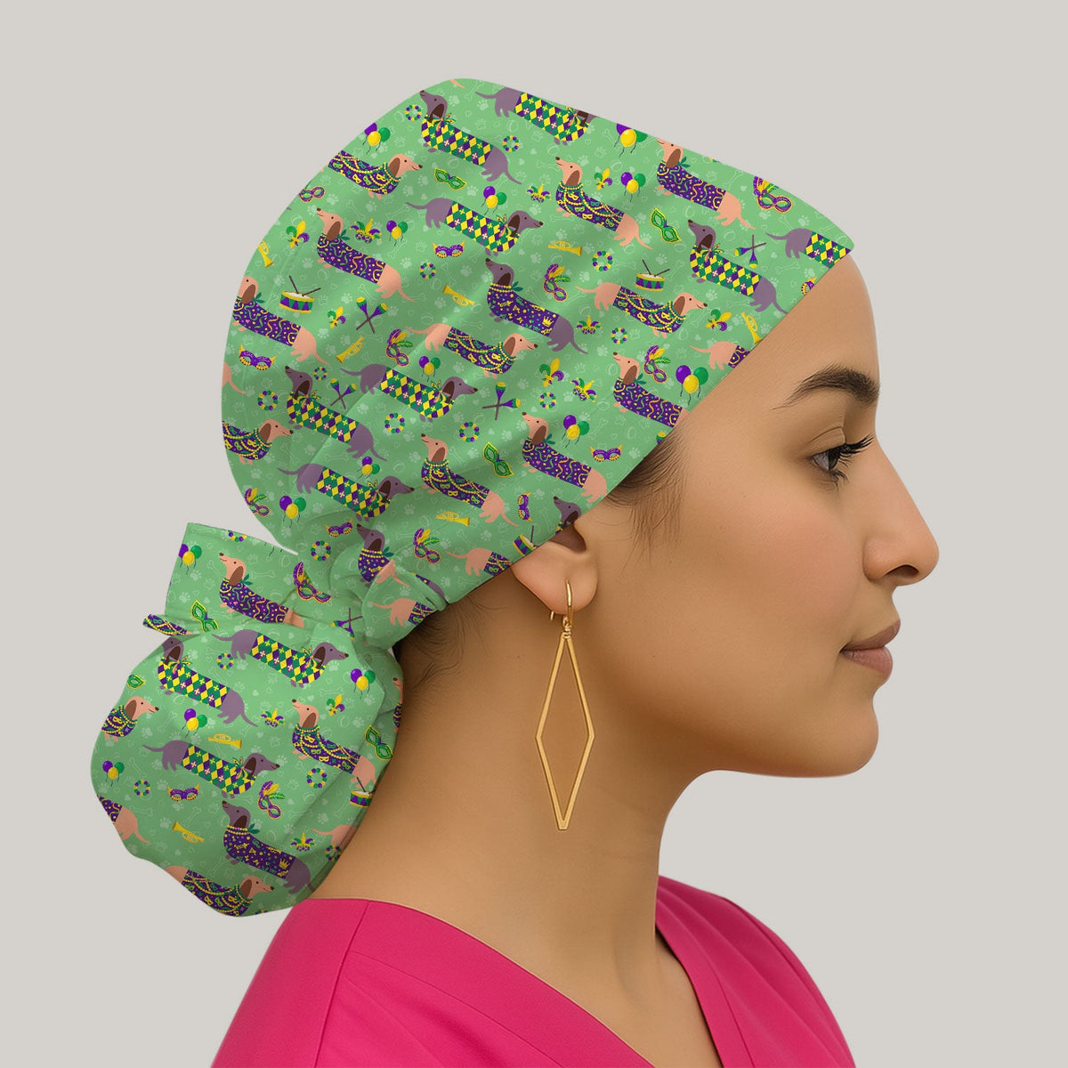 Mardi Gras Dachshund Wiener Dog Scrub Cap