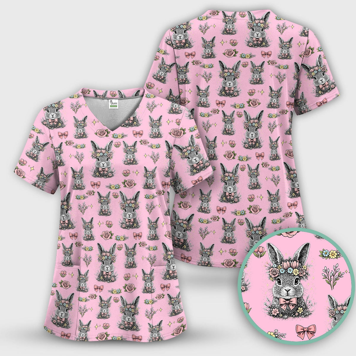 Vintage Floral Bunny Nurse Scrub Set