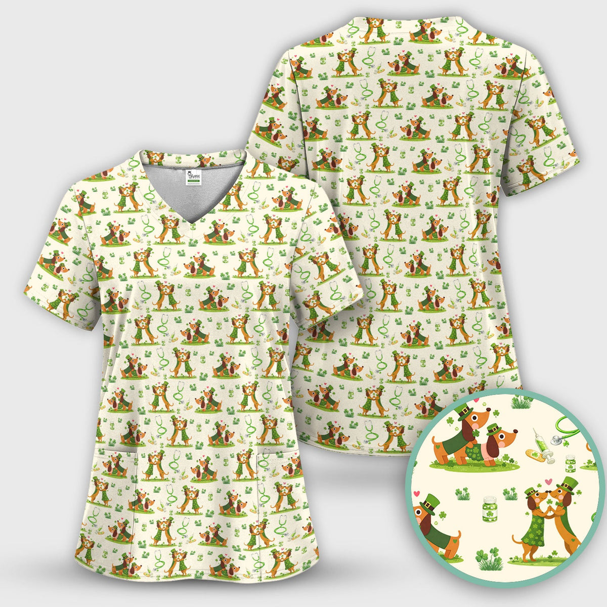 Valentine Dachshund Nurse Heart Scrub Set