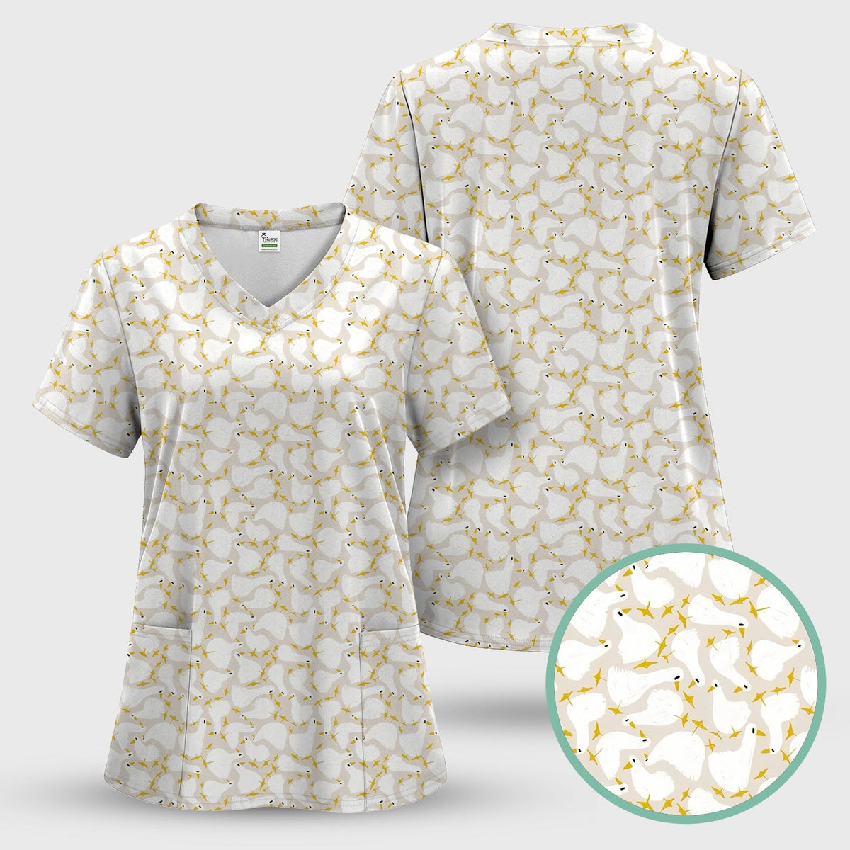 White Goose Yellow Star Nurse Scrub Set