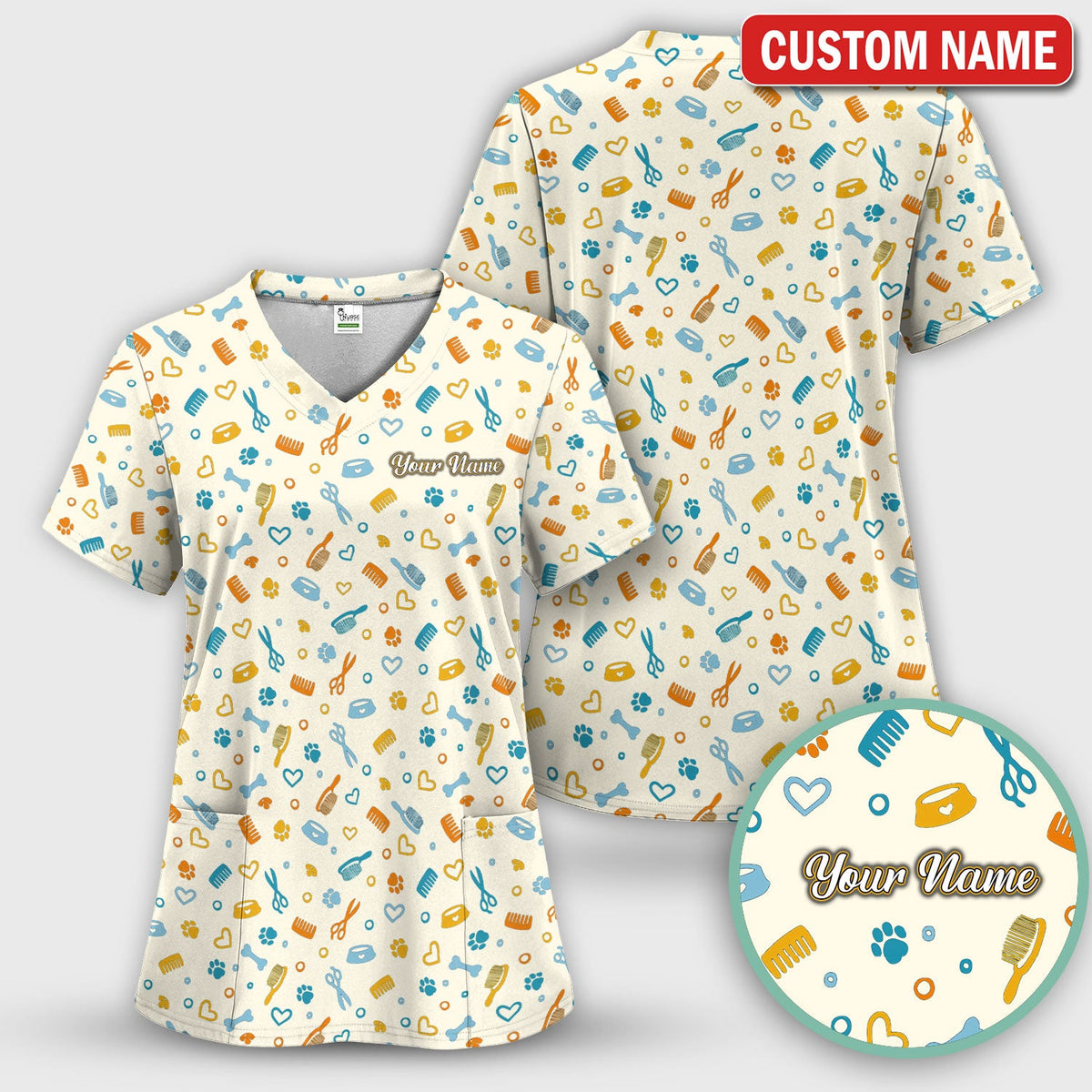 Personalized Dog Cat Grooming Nurse Scrub Top