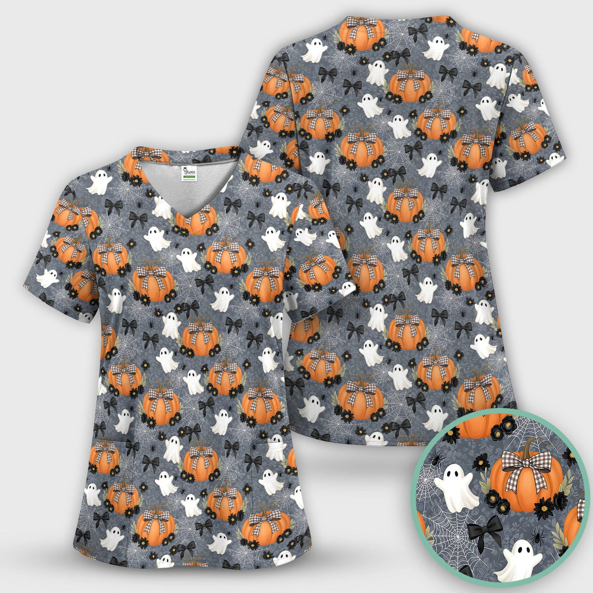 Ghost Pumpkin Halloween Nurse Scrub Top