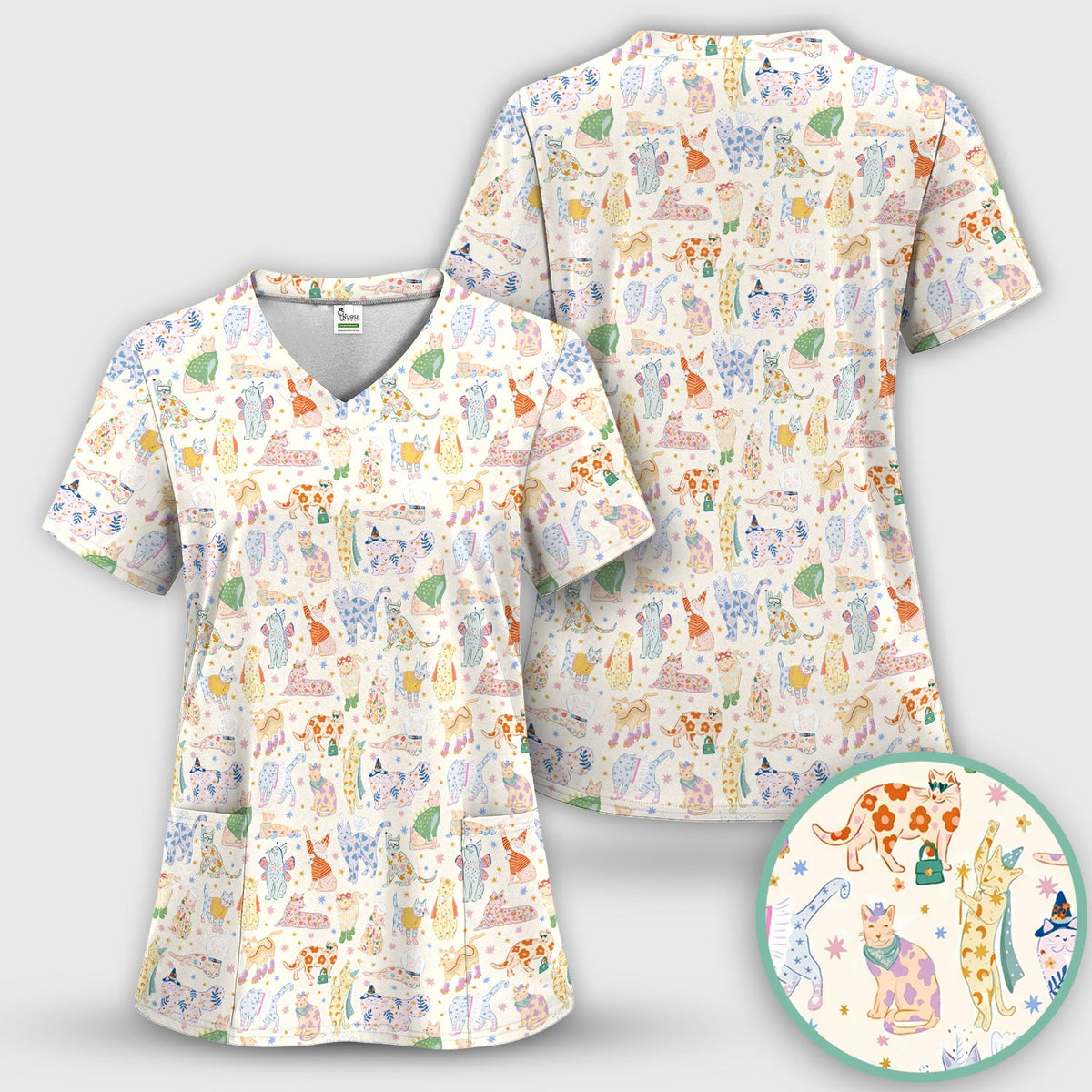 Colorful Cats Nurse Scrub Top