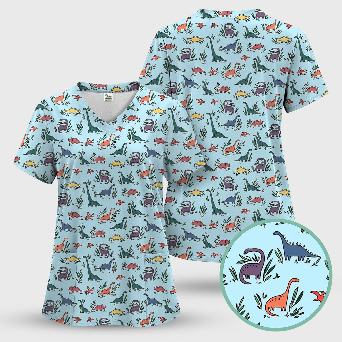 Dinosaur Leafy Garden Nurse Scrub Top