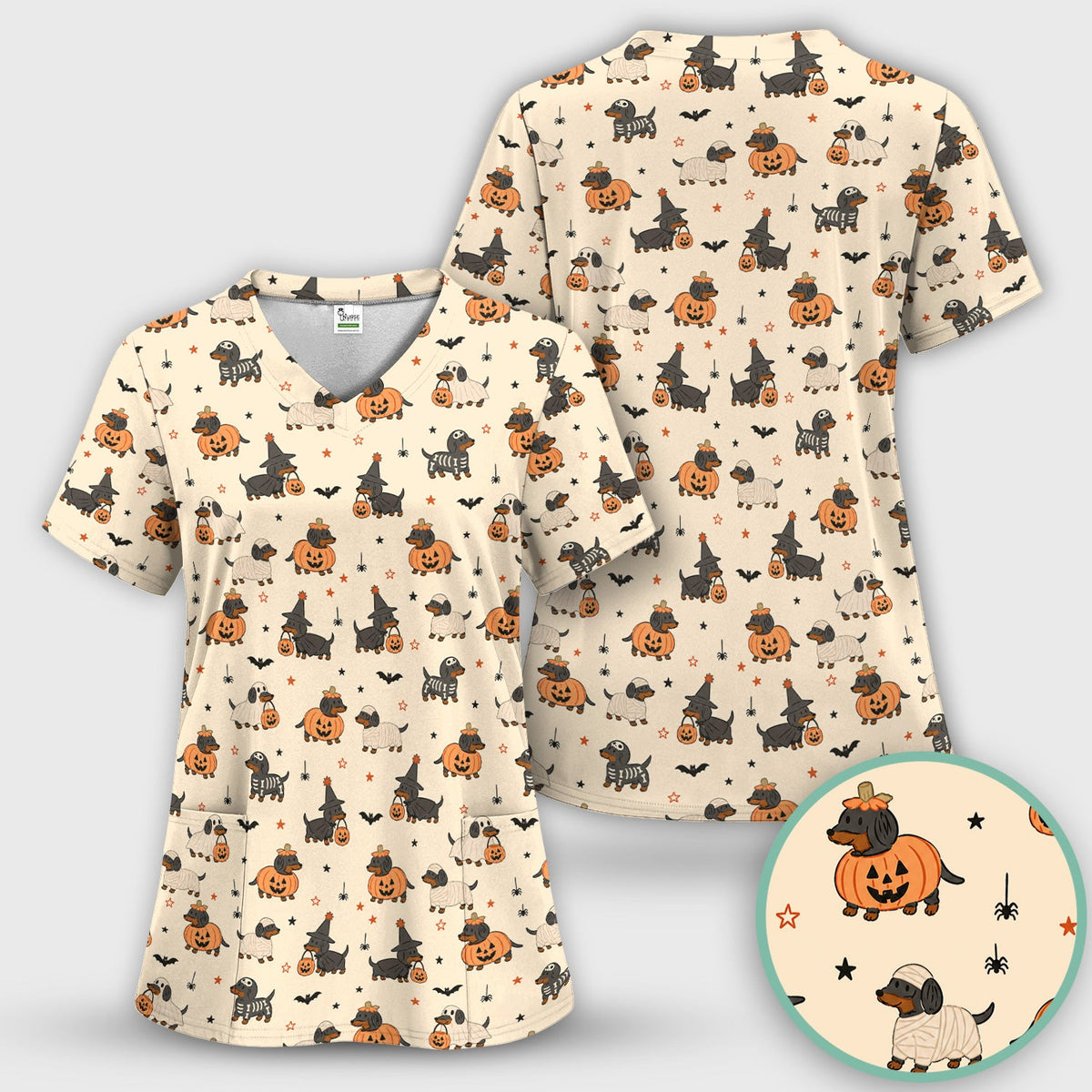 Dachshund Pattern Nurse Scrub Set - Halloween Gift
