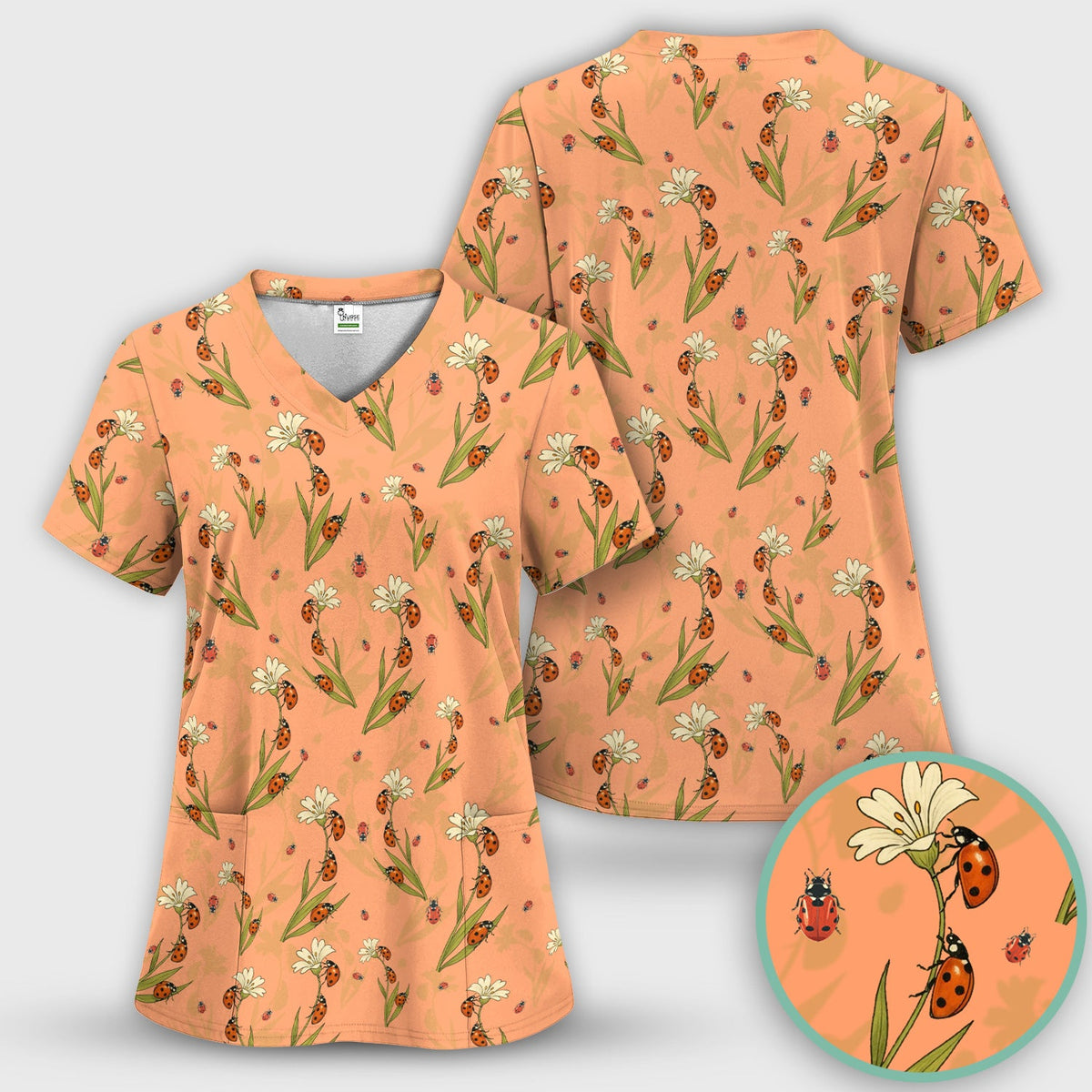 Fresh Daisy Ladybug Garden Nurse Scrub Top