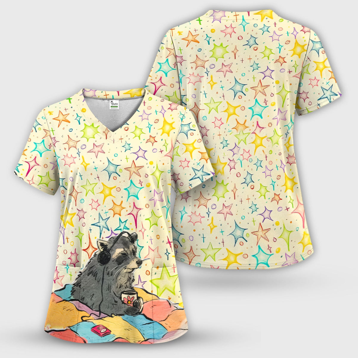 Chill Raccoon Starry Music Nurse Scrub Set