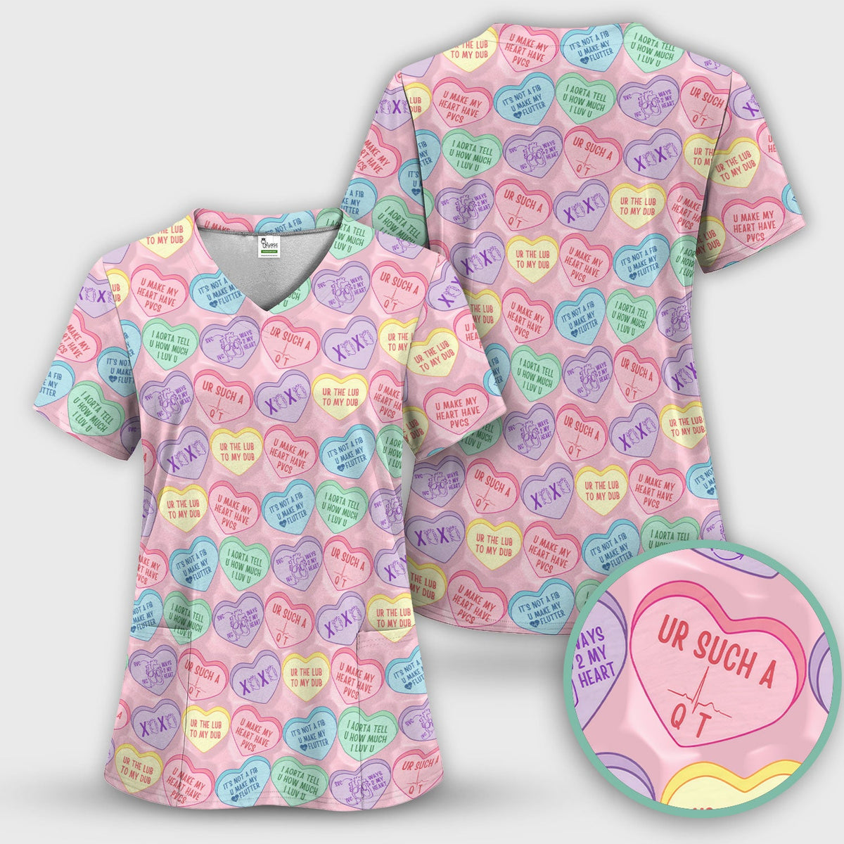 Candy Heart Nurse Scrub Set - Valentines Day Gift