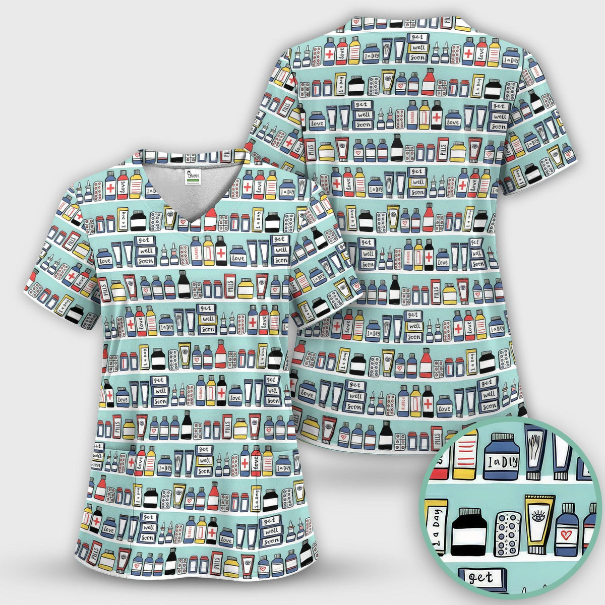 Medicine Bottle Pharmacy Pills Nurse Scrub Set