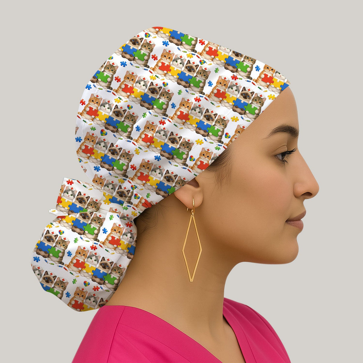 Autism Awareness Cat Scrub Cap