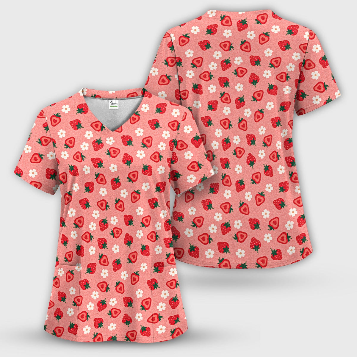 Sweet Strawberry Blossom Nurse Scrub Set