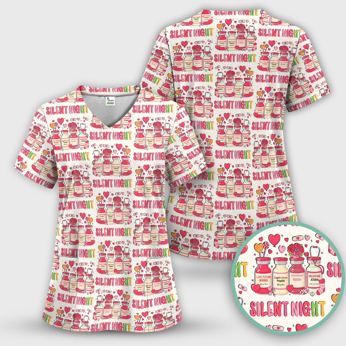 Valentine Silent Night Love Nurse Scrub Set