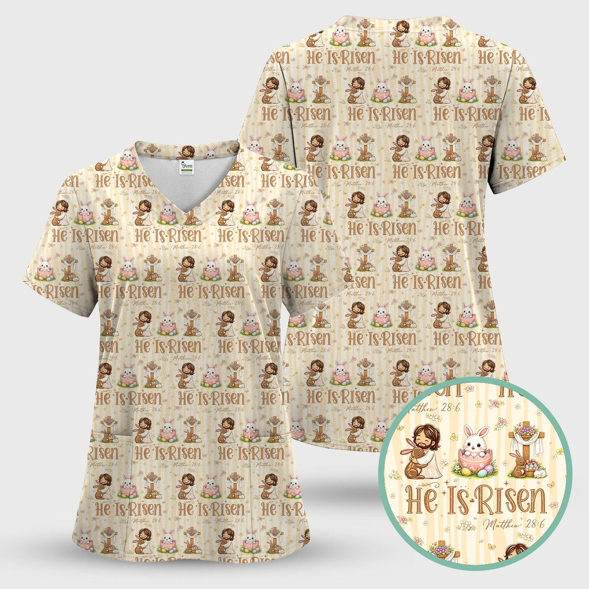 He Is Risen Jesus Easter Print Scrubs Nurses, Comfortable Scrubs for Nurses