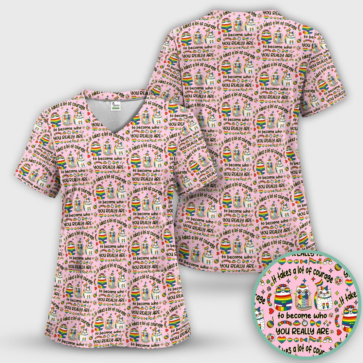 Nurse Rainbow Cat Courage Scrub Set
