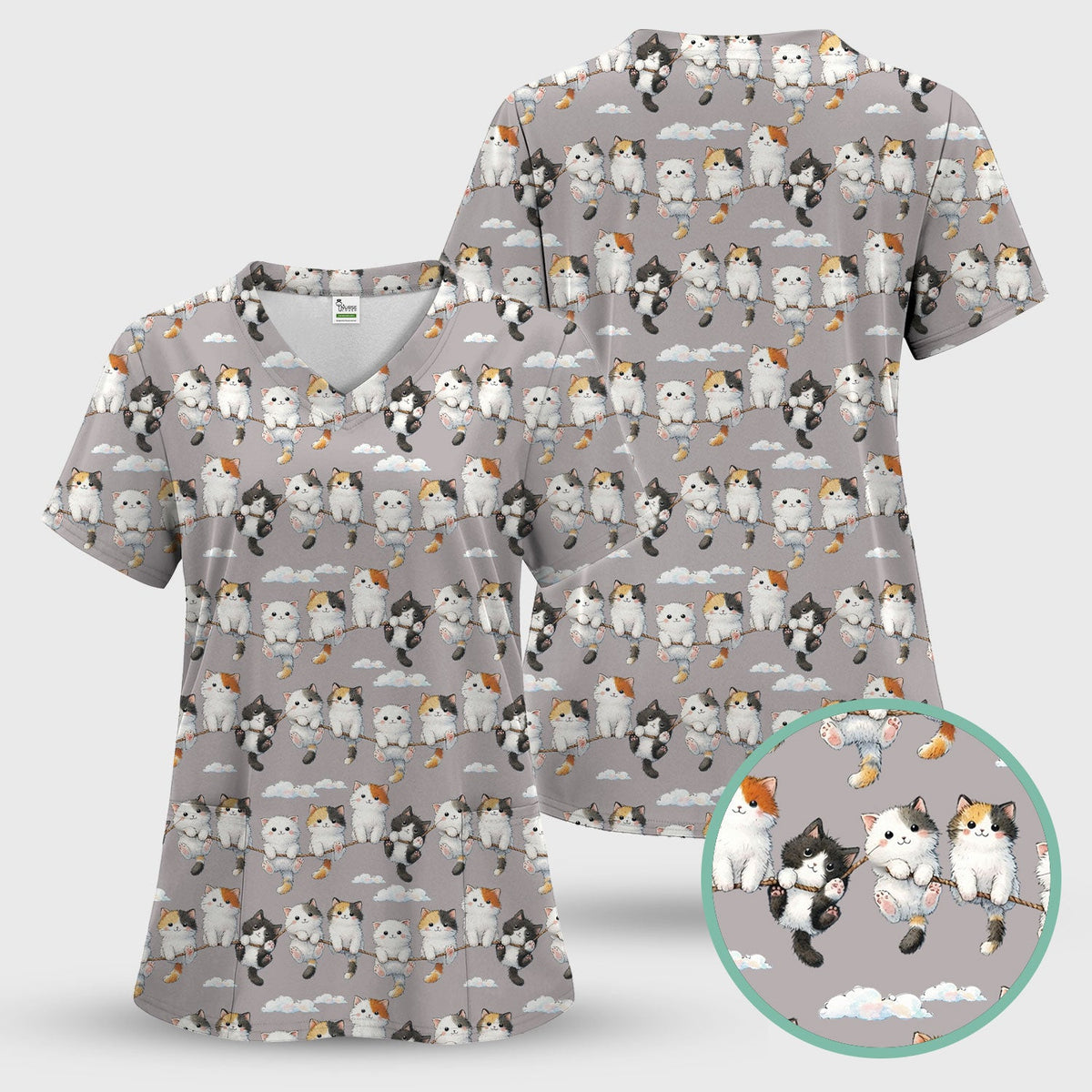 Cats Sitting on Rope Nurse Scrub Set