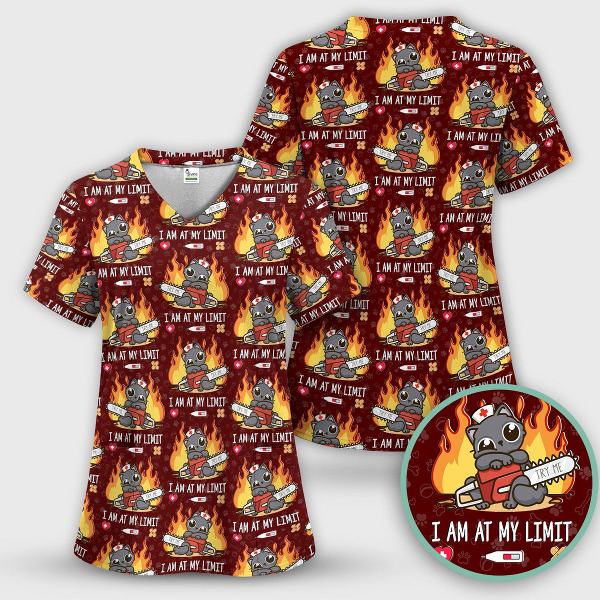 Cat I Am At My Limit Nurse Scrub Set