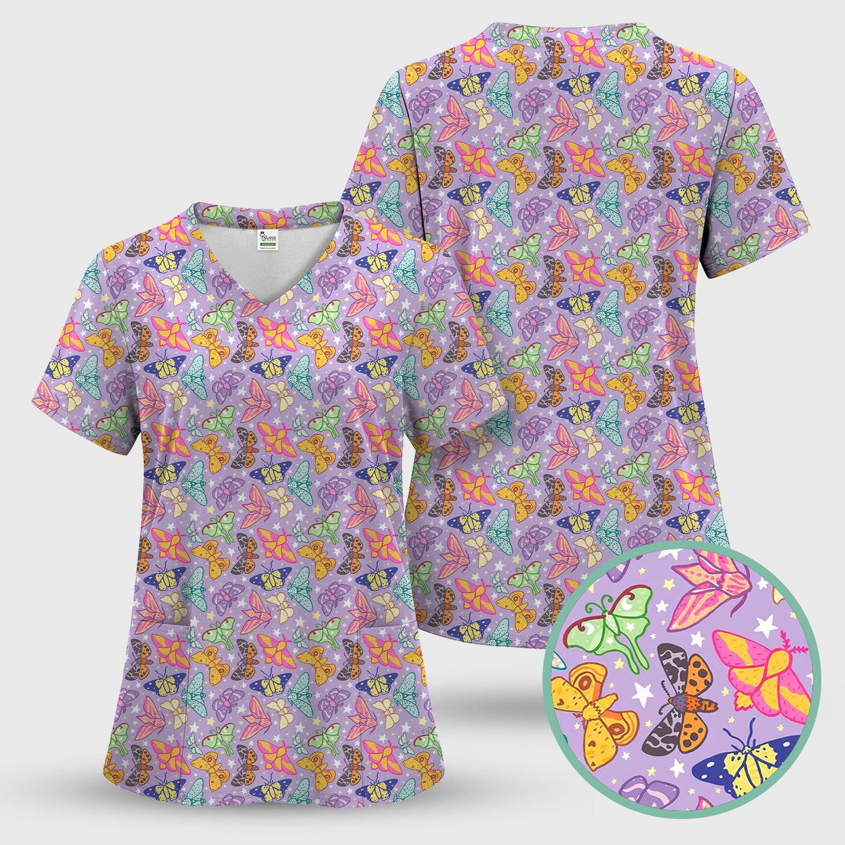 Colorful Butterfly Moth Garden Nurse Scrub Set