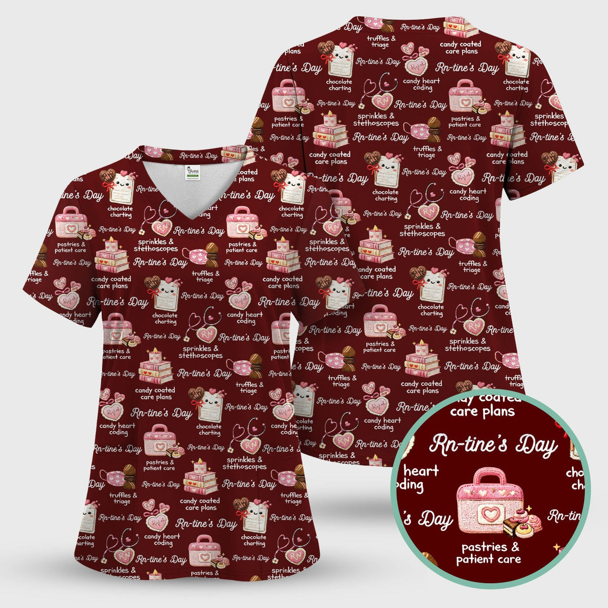 RN Sweets Valentine Stethoscope Nurse Scrub Set