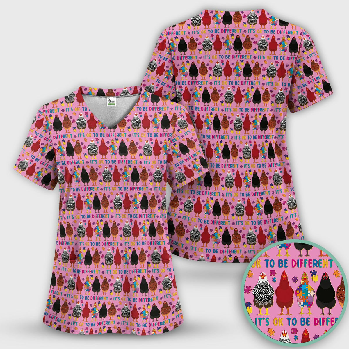 Autism Chicken It's OK To Be Different Nurse Scrub Set